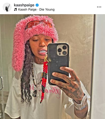 Kaash Paige wearing Herman Winters — Script Tee